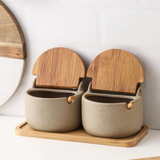 Elegant Kitchen | Ceramic Spice Jar Set with Bamboo Lids | Stylish Spice Storage for Organized Cooking 0