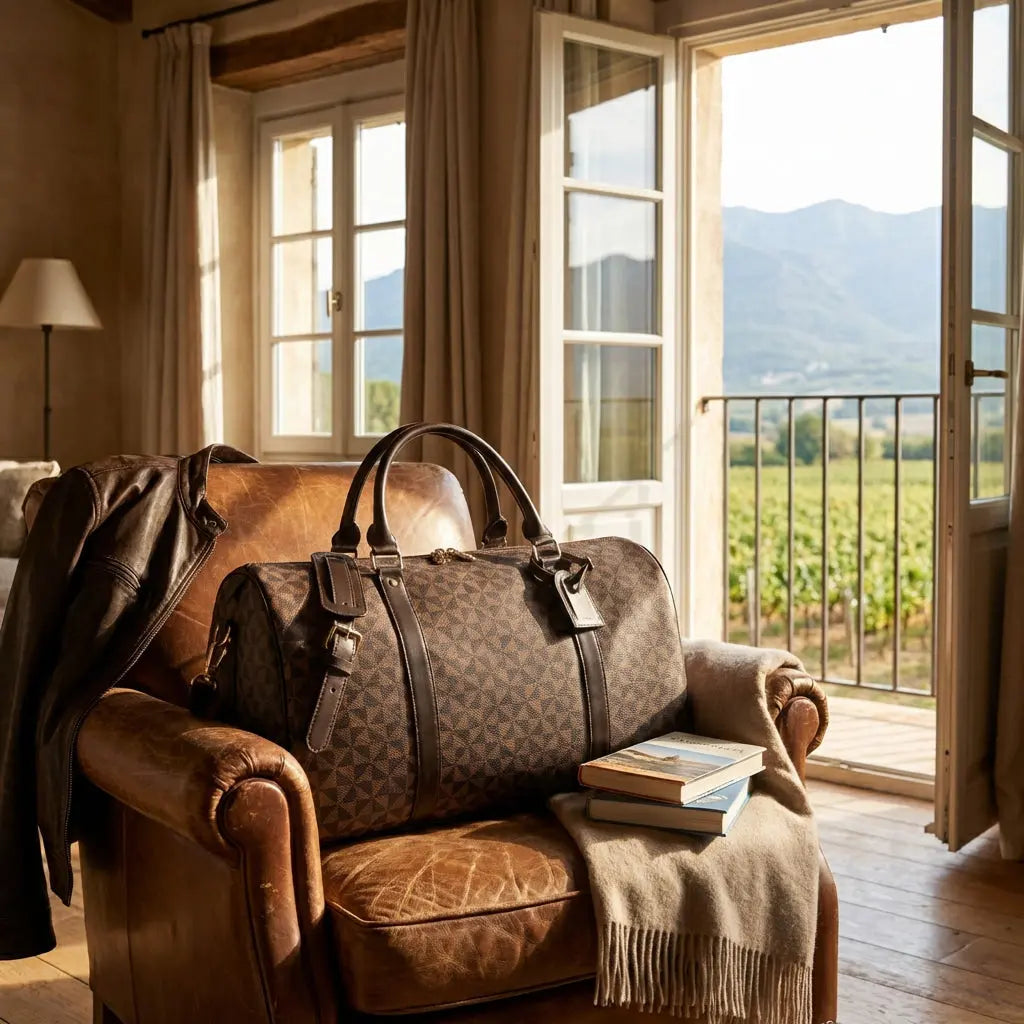 TravelCore | Leather Duffle Bag with Adjustable Strap | Stylish Weekender Bag for Organised Travel Terori