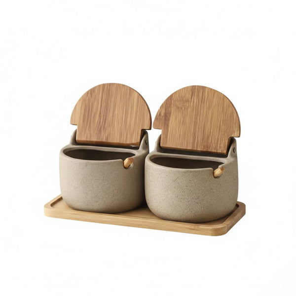 Elegant Kitchen | Ceramic Spice Jar Set with Bamboo Lids | Stylish Spice Storage for Organized Cooking